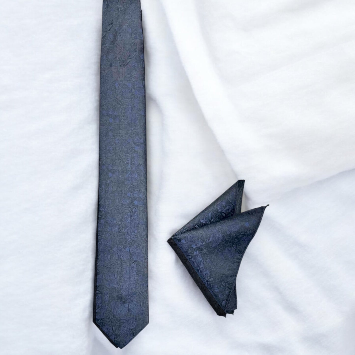 Leaf Patterns  of Black and Dark Navy -Istanbul Fashion Tie - Classic Wide