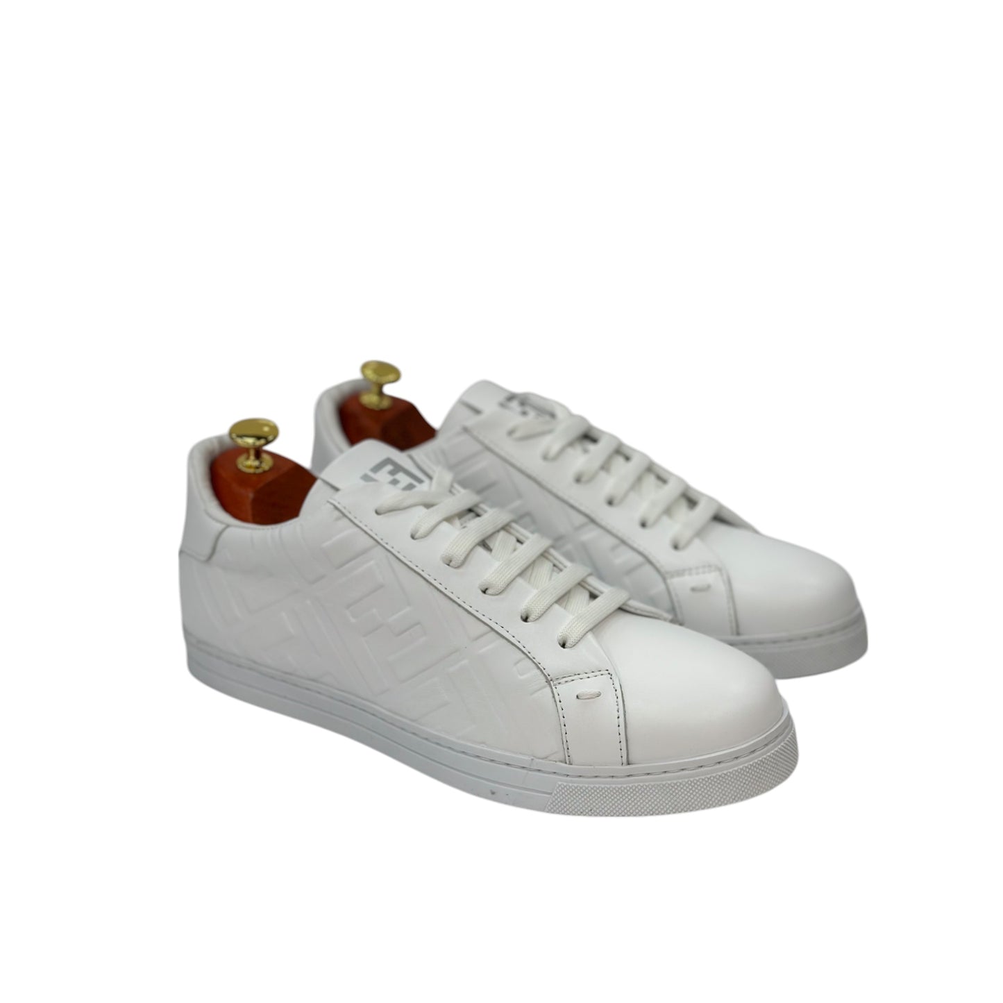 White Sneakers- With Lace-Detailed Leather-Rubber Bottom-8503