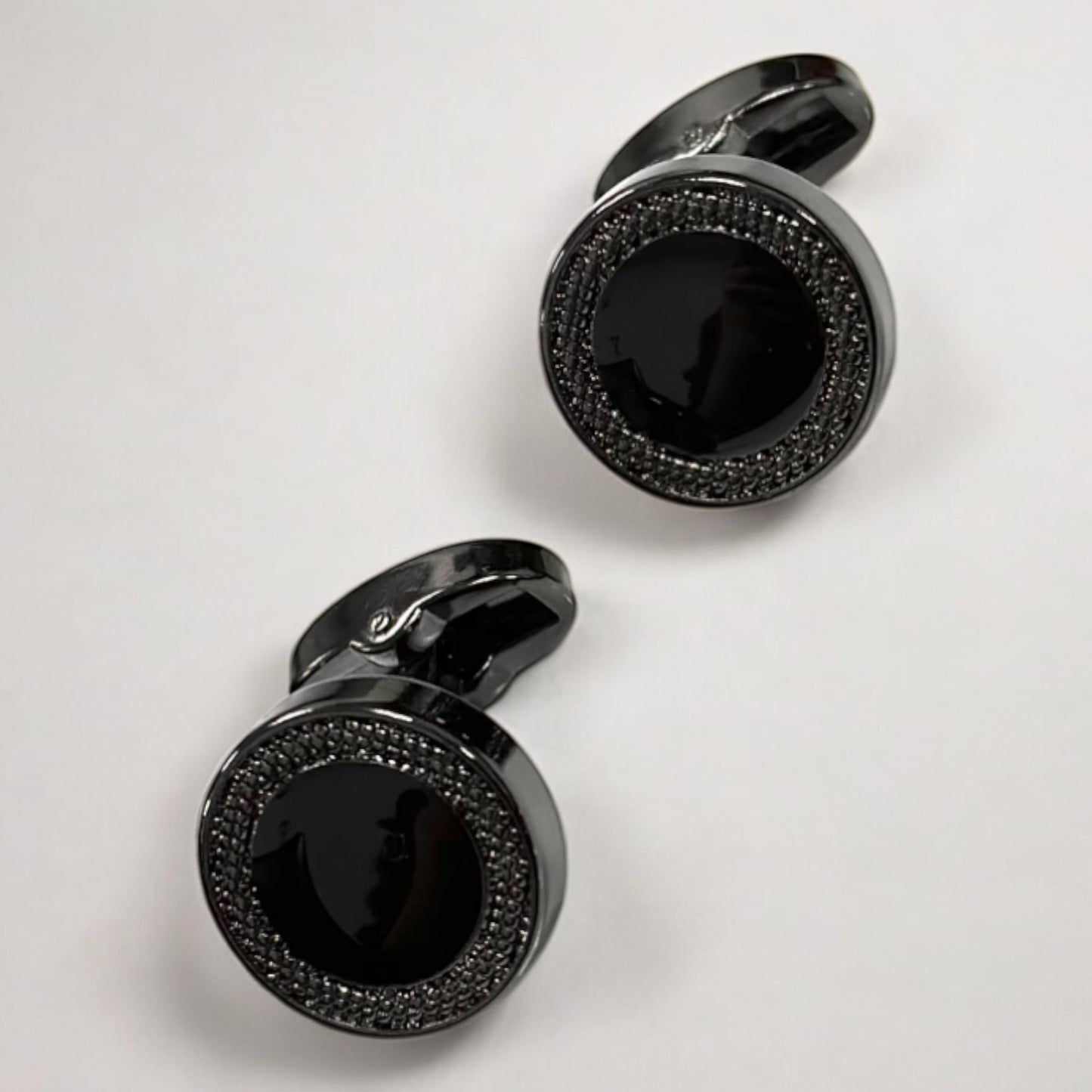 Round Chrome Black Contrasted with Dark Black  - Istanbul Fashion Cufflinks - 65