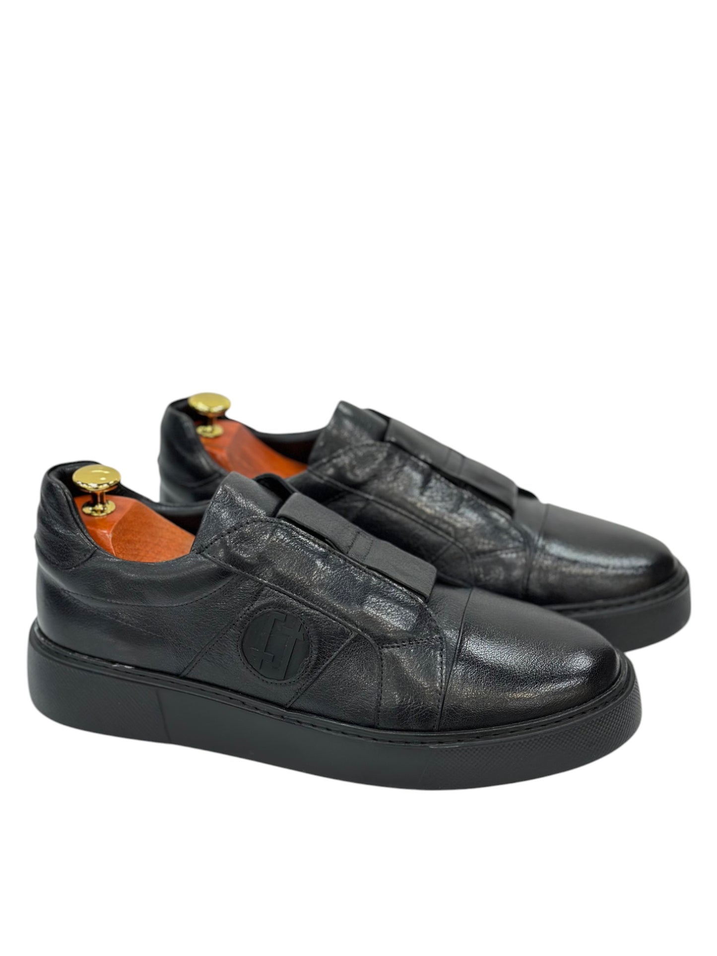 Black Sneakers - Unique   Leather- with Details  On the Side -Rubber Bottom -802