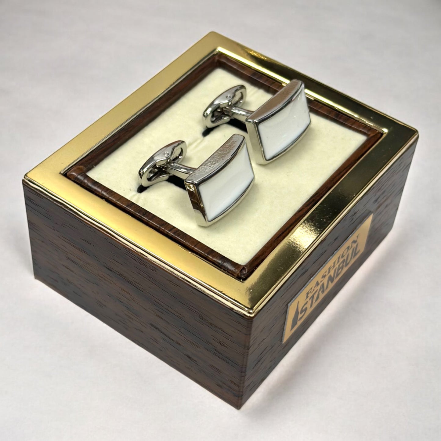 Rectangular  Silver with White  Interior - Istanbul Fashion Cufflinks - 68