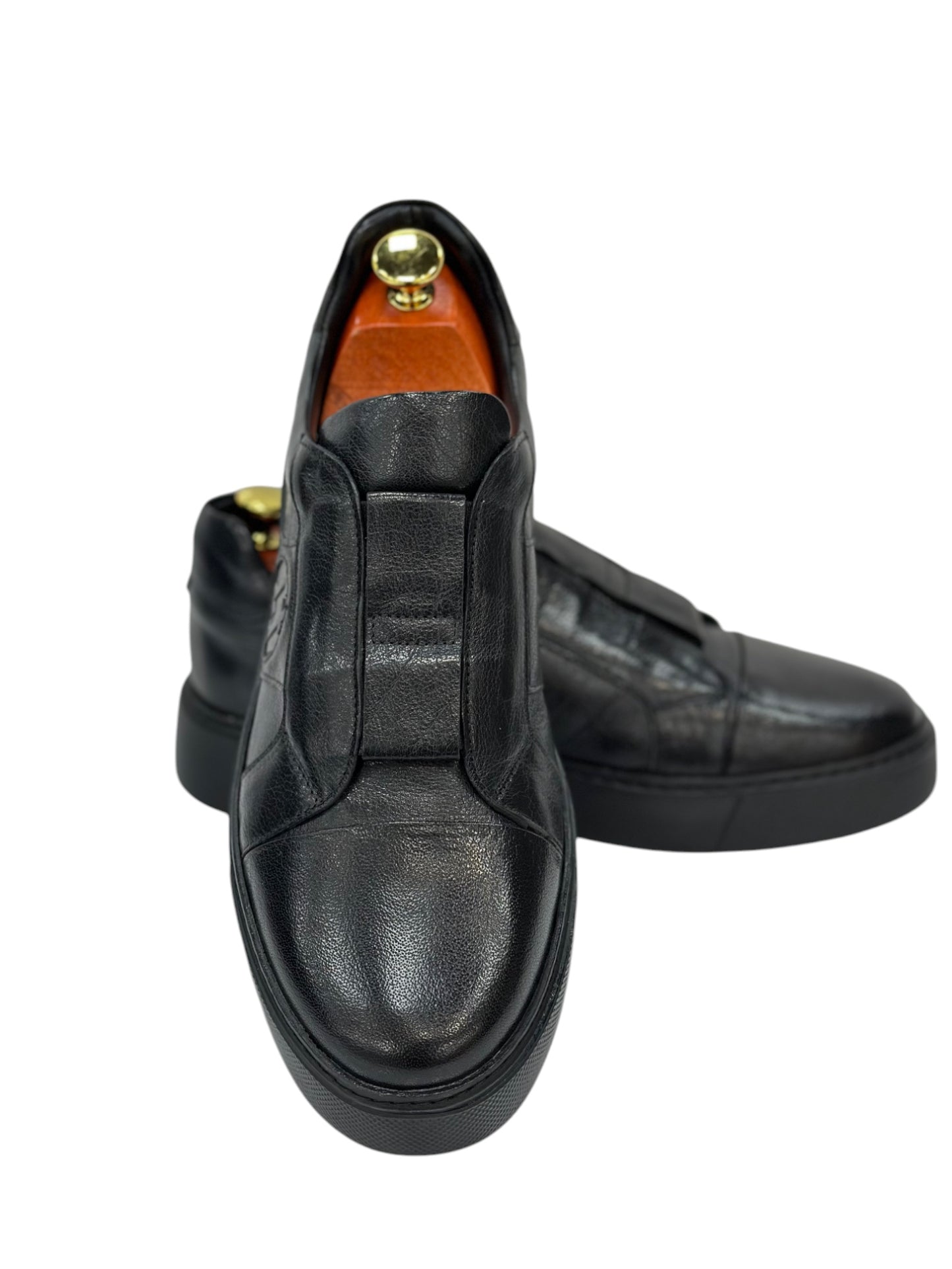 Black Sneakers - Unique   Leather- with Details  On the Side -Rubber Bottom -802