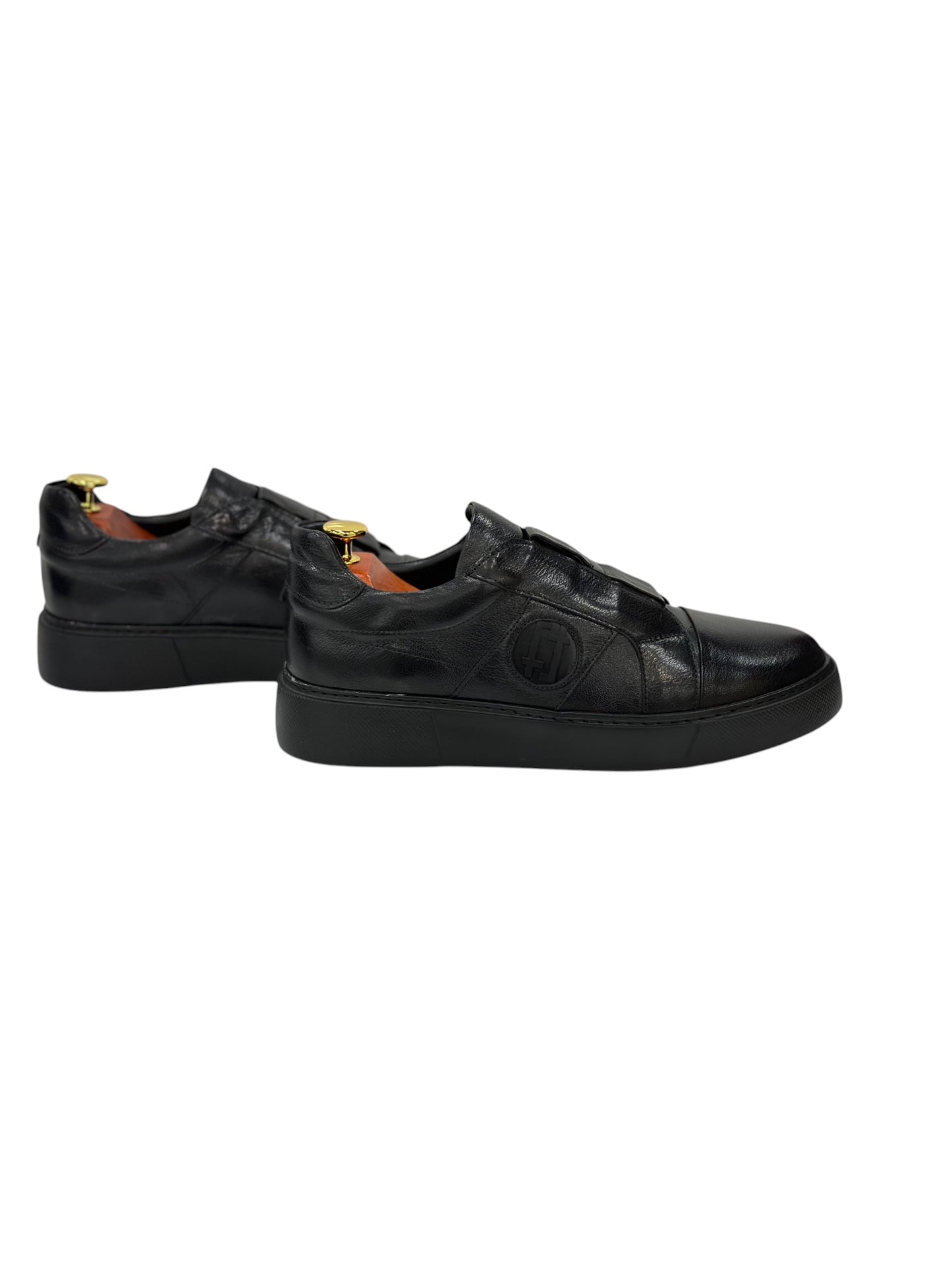 Black Sneakers - Unique   Leather- with Details  On the Side -Rubber Bottom -802