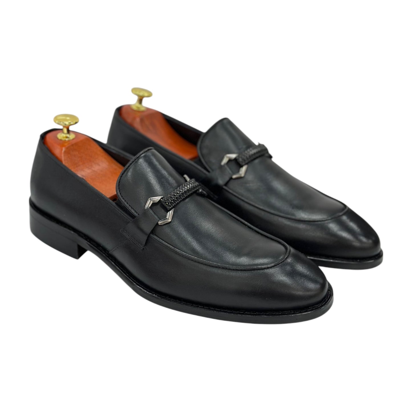 Black Dress Shoes , made with high quality leather with chrome metal details -4628