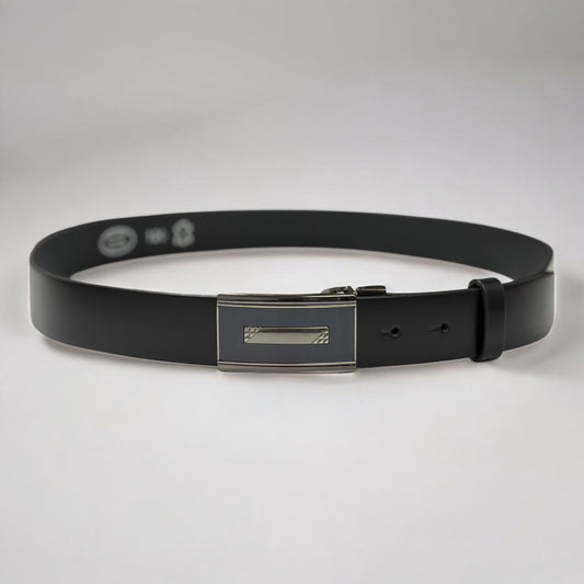 Black Matte Leather with Shiny Navy Buckle with Chrome Detailing - 4