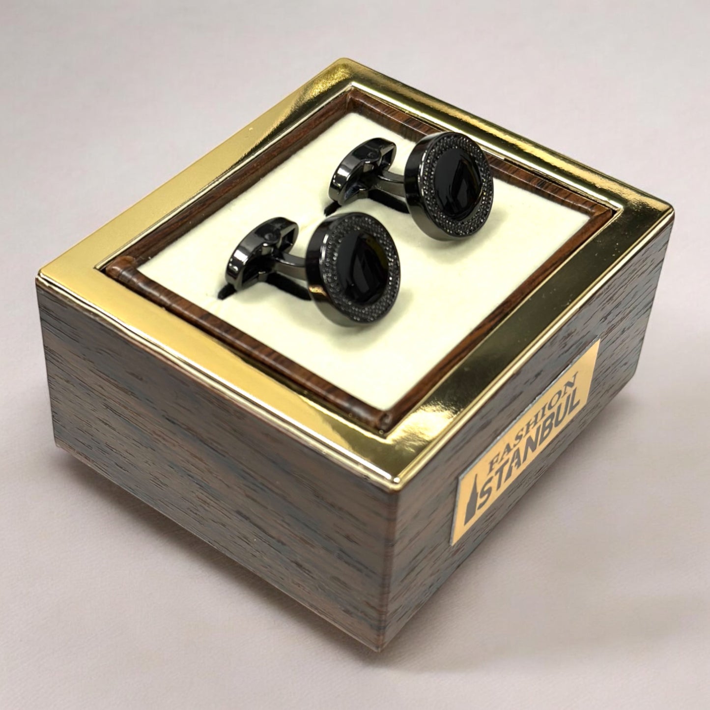 Round Chrome Black Contrasted with Dark Black  - Istanbul Fashion Cufflinks - 65