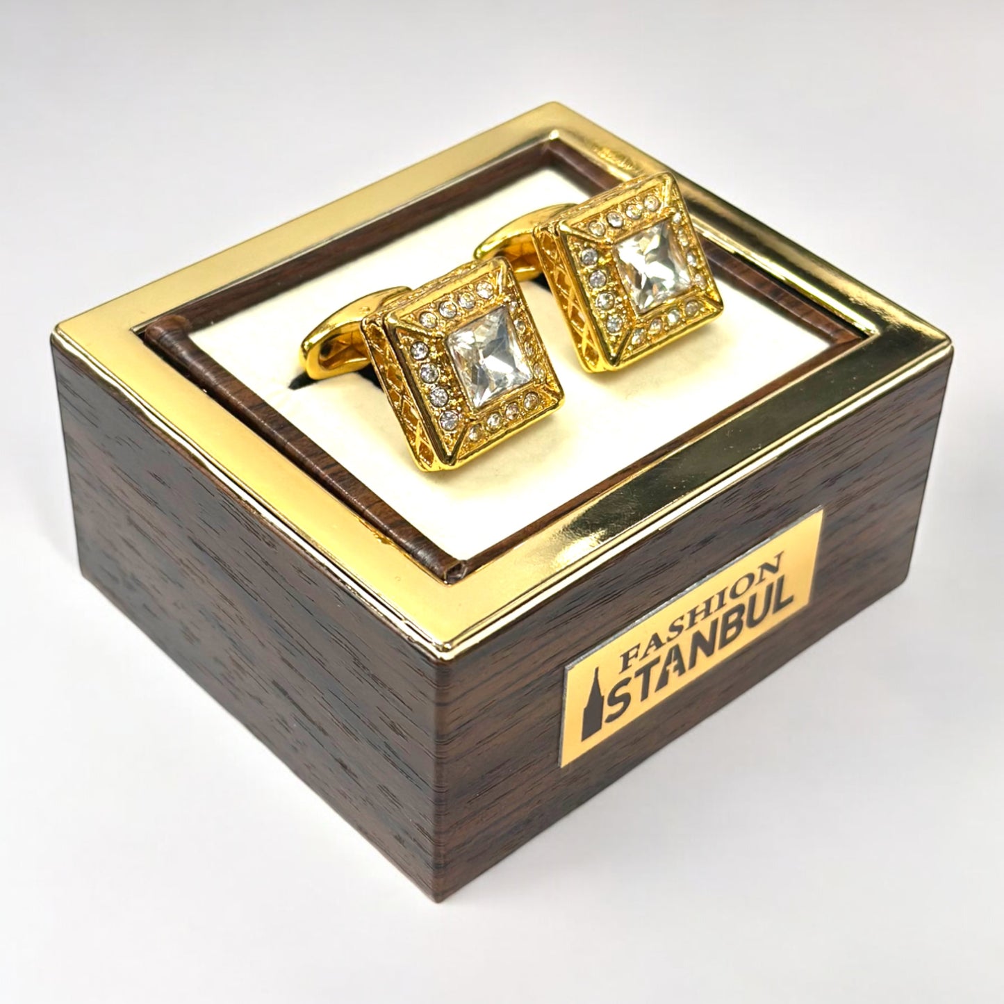 Luxury Gold Squared Detailed with Diamonds - Istanbul Fashion Cufflinks - 71
