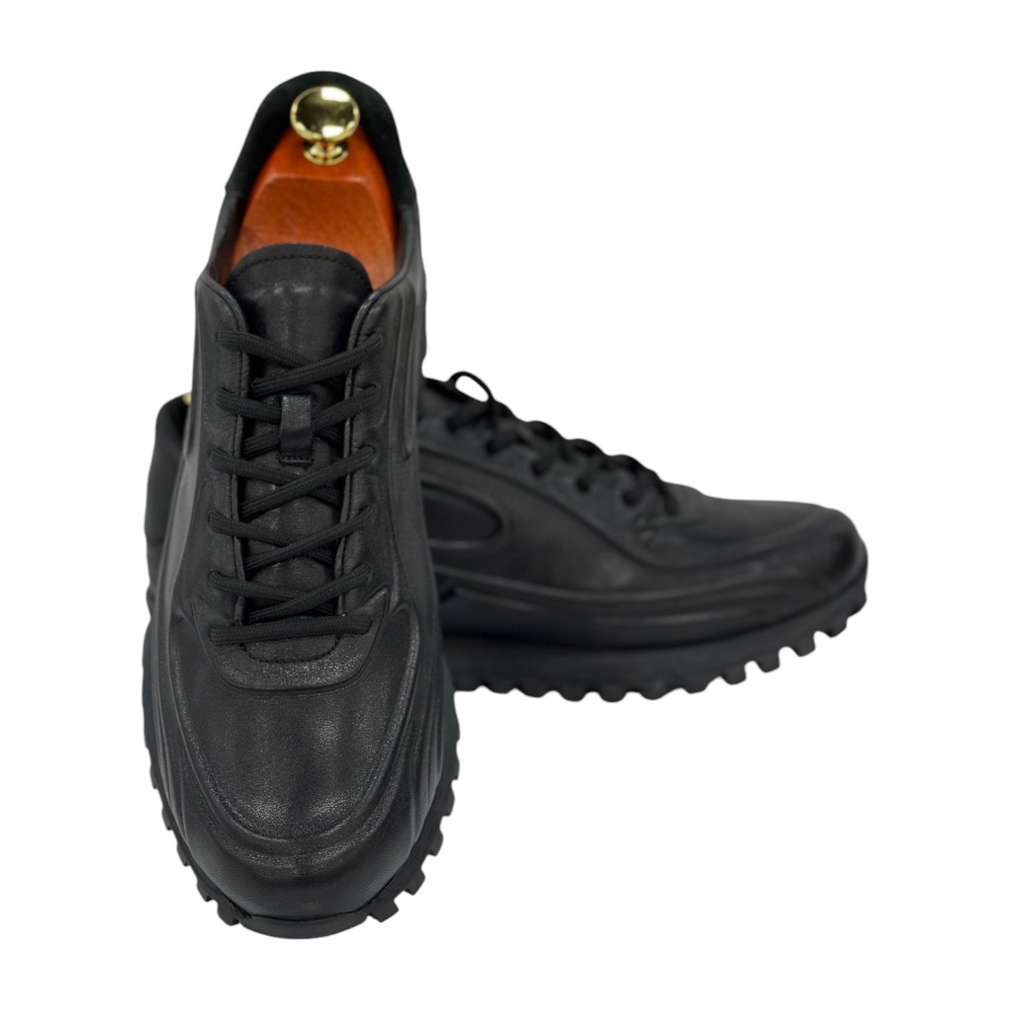 Black Leather Shoes With Black Lace- With  Side-1930