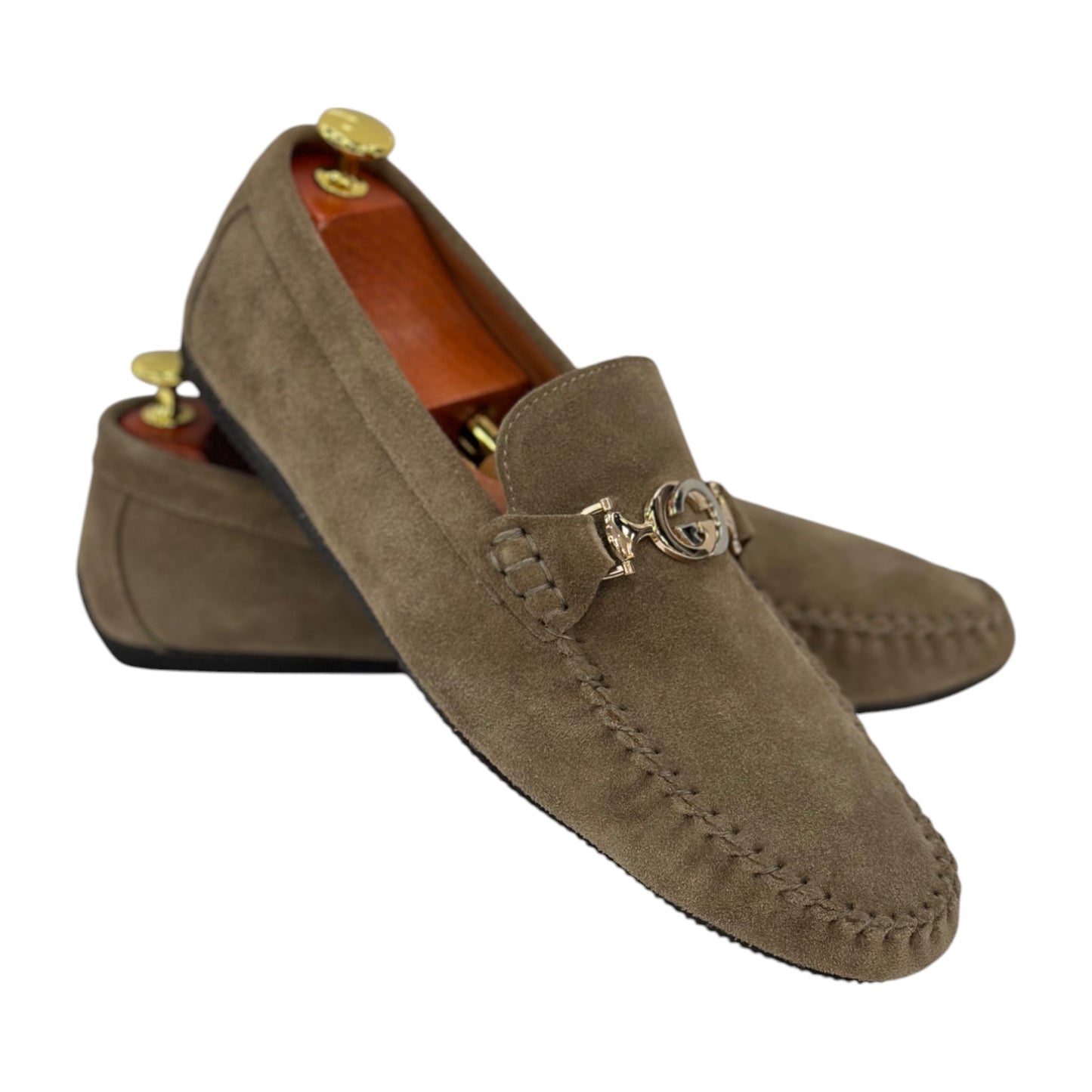 Velvet  Beige  Slip On -Rubber Bottom--Silver Finish Metal Details-134 5671
