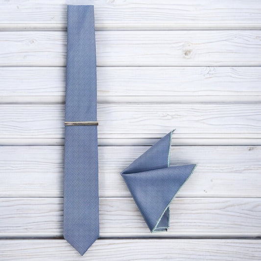 Classic Light Blue with Light and Dark Details - Istanbul Fashion Slim Tie, Textured Fabric