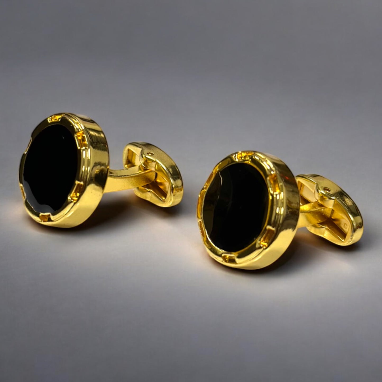 Round Gold Contrasted with Black Details   - Istanbul Fashion Cufflinks - 67