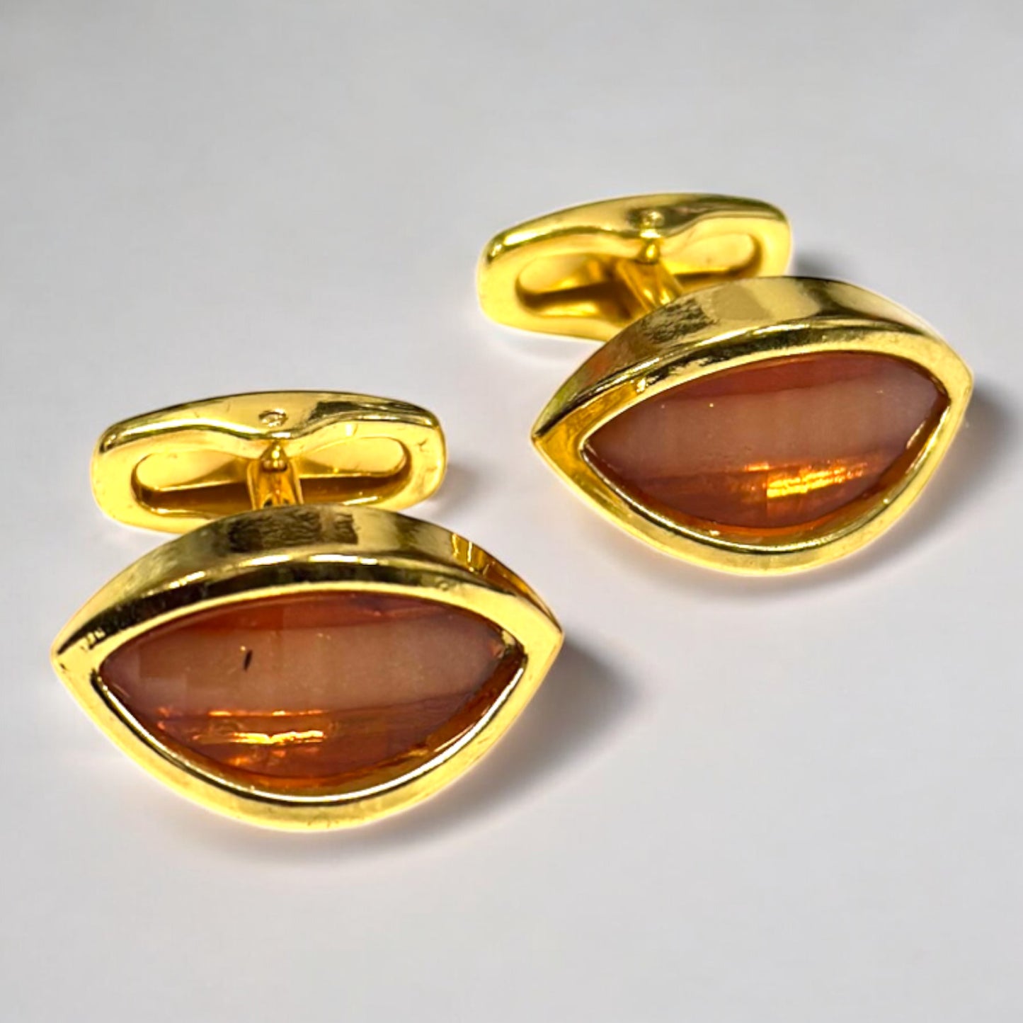 Elegant Tear Shaped Gold with Orange Jewel  - Istanbul Fashion Cufflinks - 76