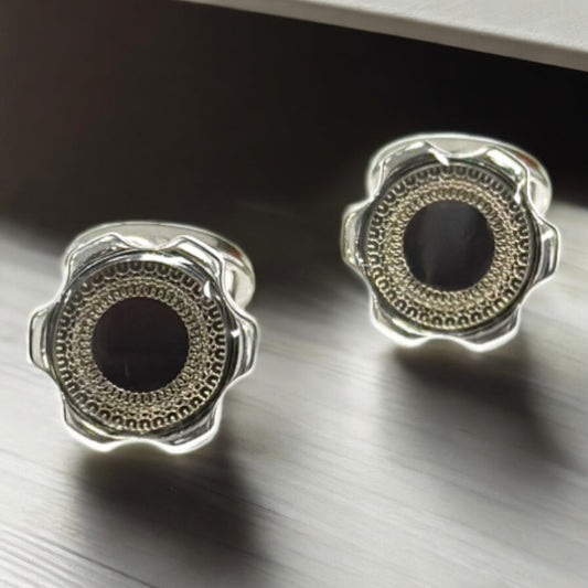 Silver with Black Detailing  Shaped Edges - Istanbul Fashion Cufflinks - 46