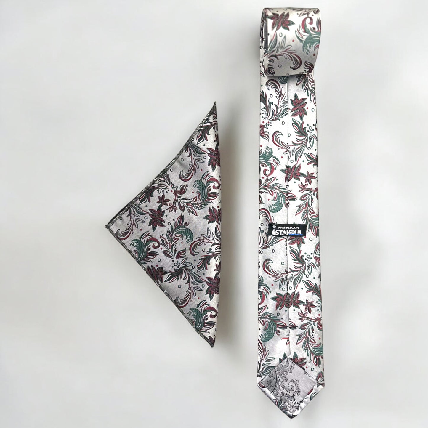 Floral Patterned on Gray Base -Istanbul Fashion Tie - Classic Wide