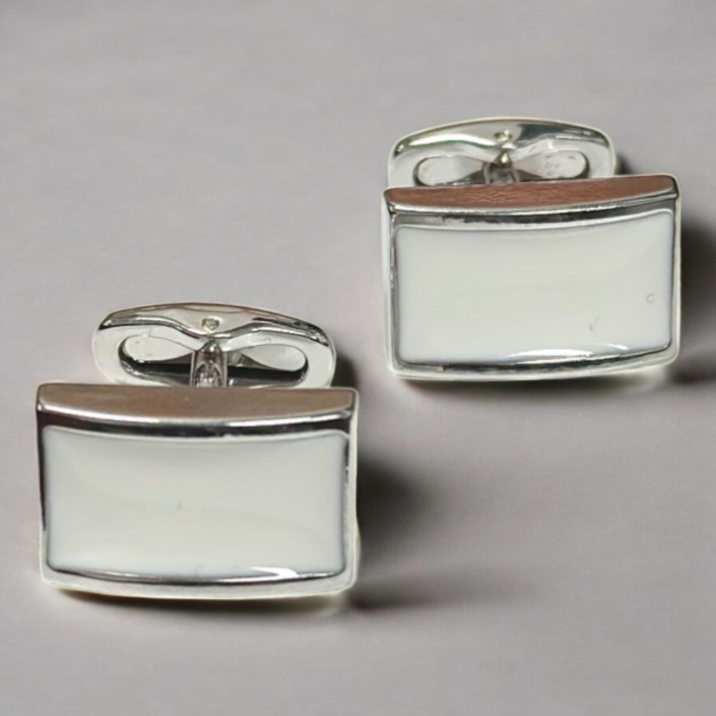 Rectangular  Silver with White  Interior - Istanbul Fashion Cufflinks - 68