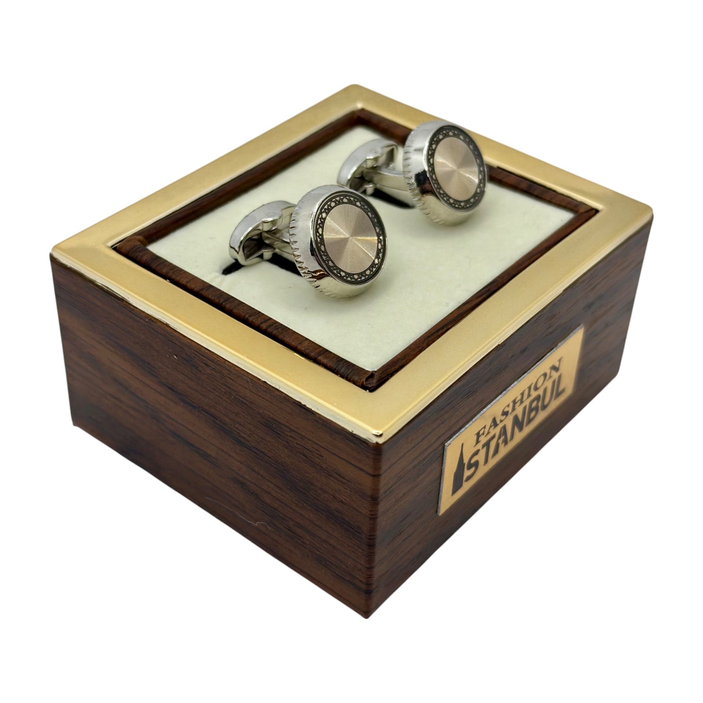 Bold Round  Round Istanbul Fashion Cufflinks  Detailed with  Silver, Rose Gold and Black - 26