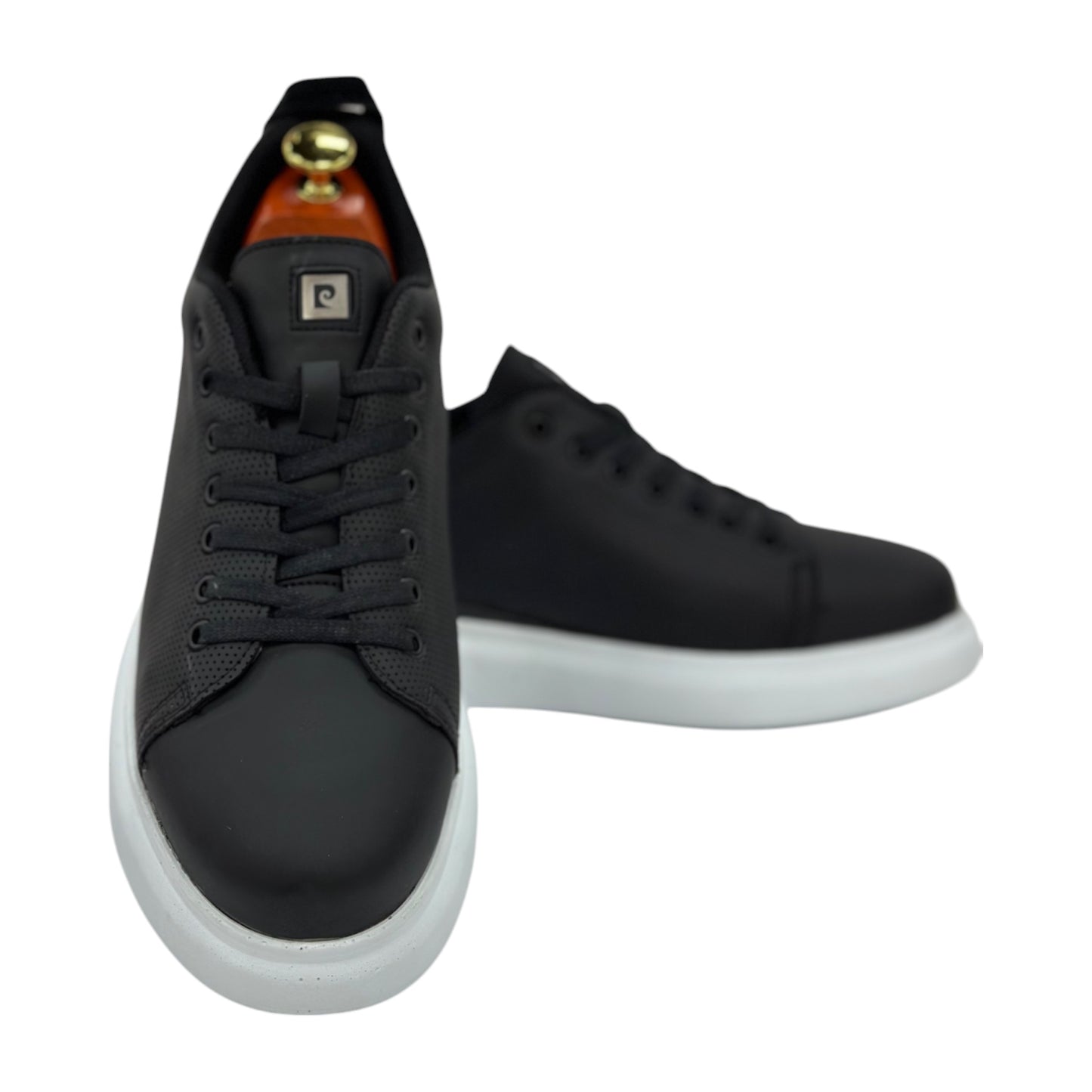 Black Casual Sneakers-White Rubber Bottom-Black on Black Lace-92234