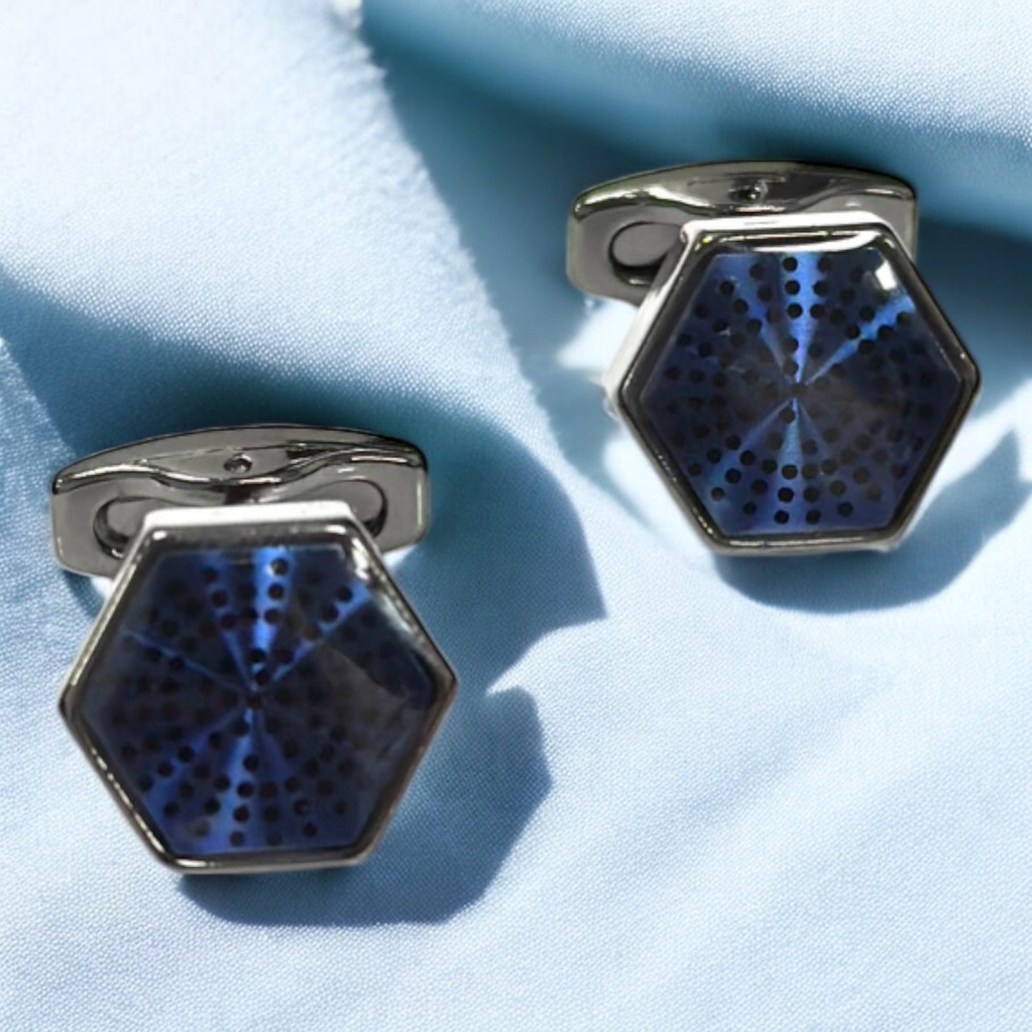 Uniquely Shaped Chrome and Navy Blue Interior  - Istanbul Fashion Cufflinks - 51