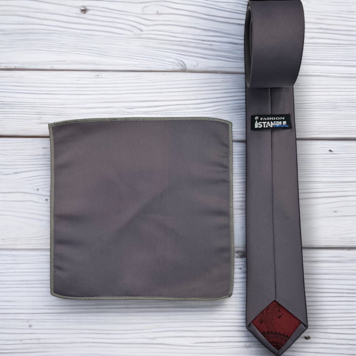 Charcoal Gray - Istanbul Fashion Slim Tie, Plain Satin