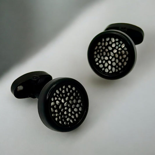 Mat Black Round  Round Istanbul Fashion Cufflinks - 30