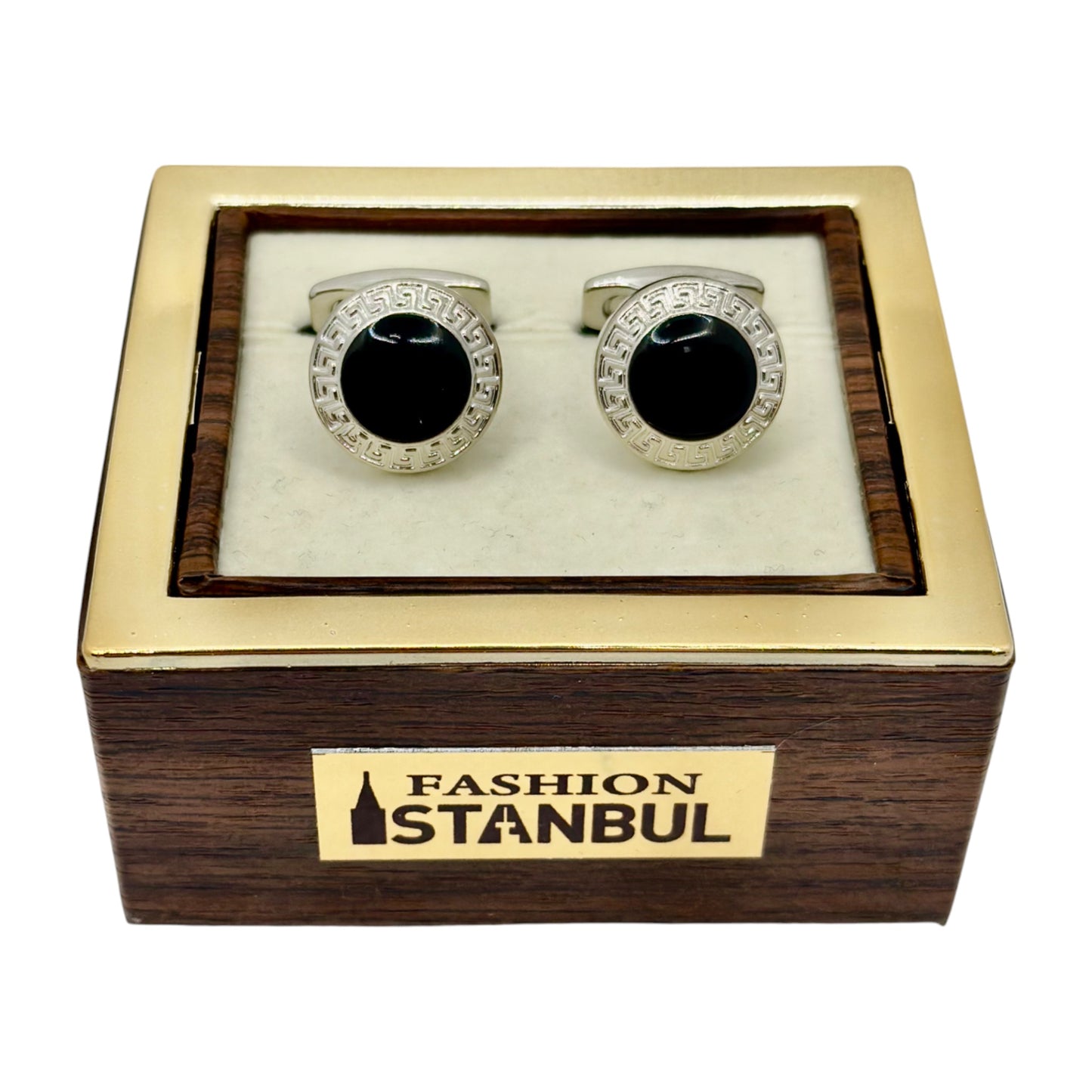 Round Istanbul Fashion Cufflinks  Detailed Silver and Black Details - 17
