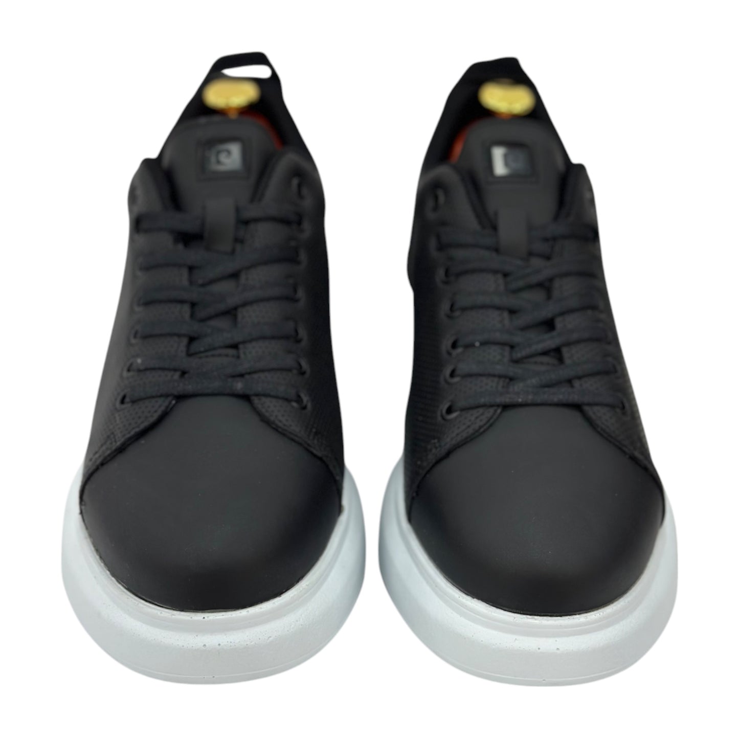 Black Casual Sneakers-White Rubber Bottom-Black on Black Lace-92234