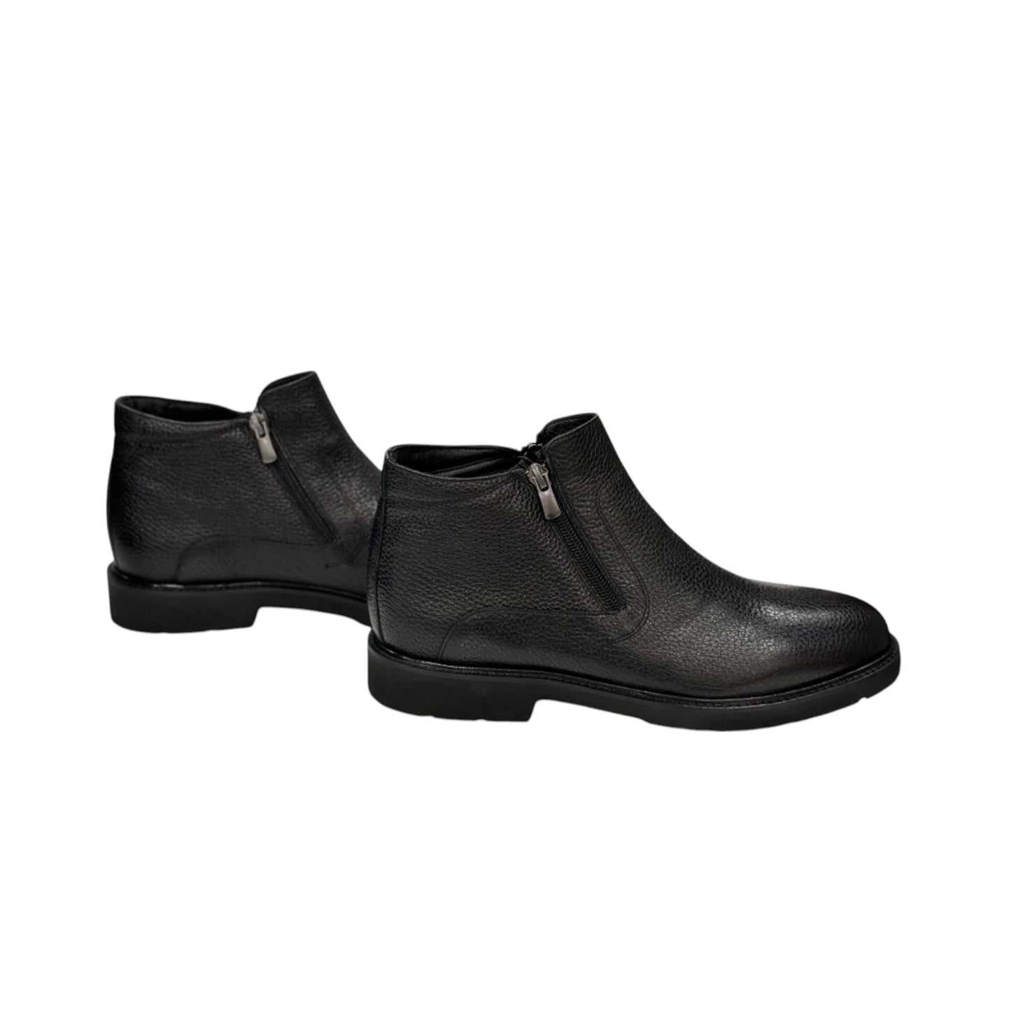 Black Ankle Boots-  with Double sided Zippers-Luxury Leather- Fury Interior  and Rubber Bottom-3125