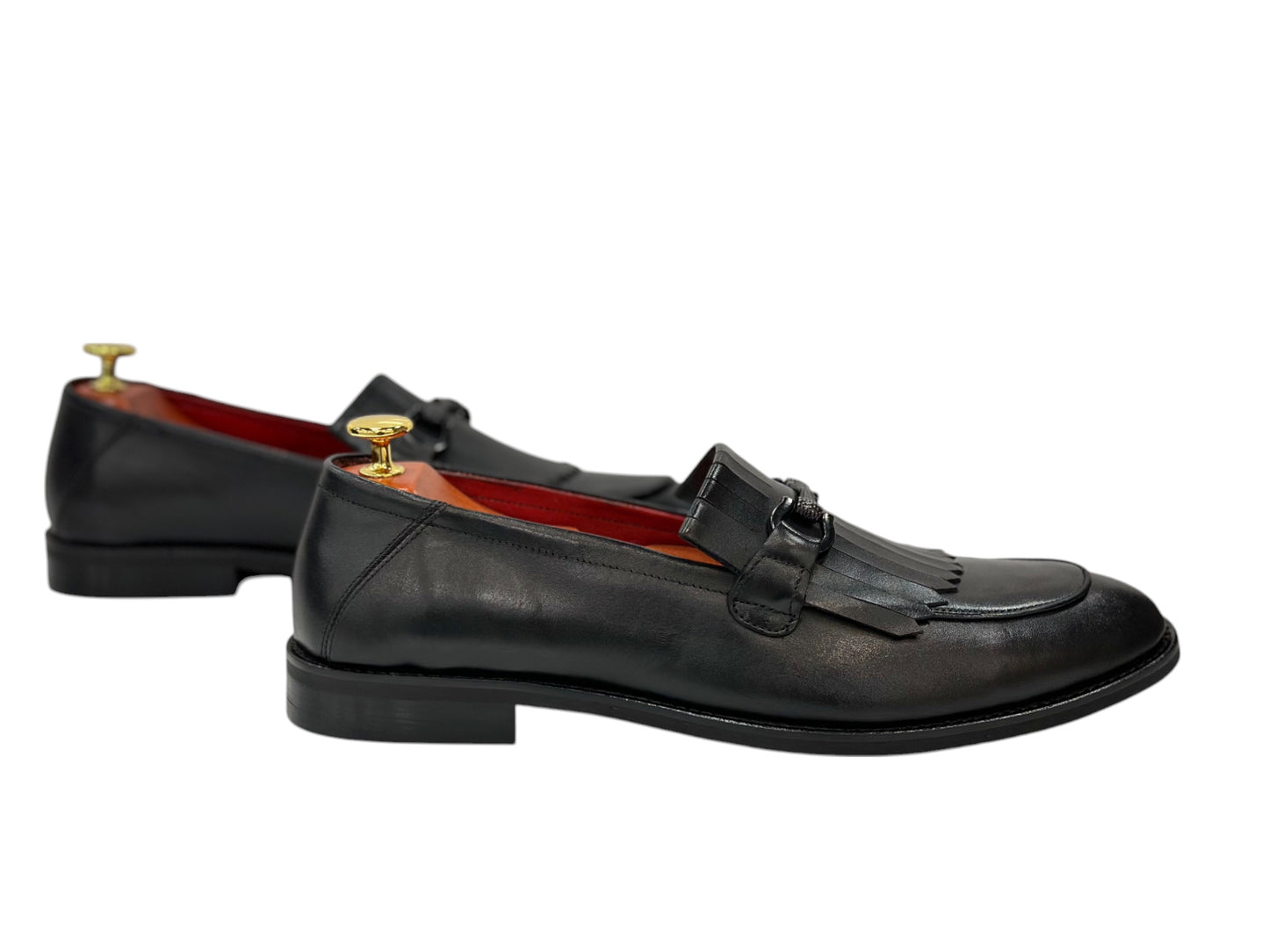 Black Istanbul Fashion by Raad Red Bottom Shoes With Unique Matte Leather and Chrome Finish Metal-901