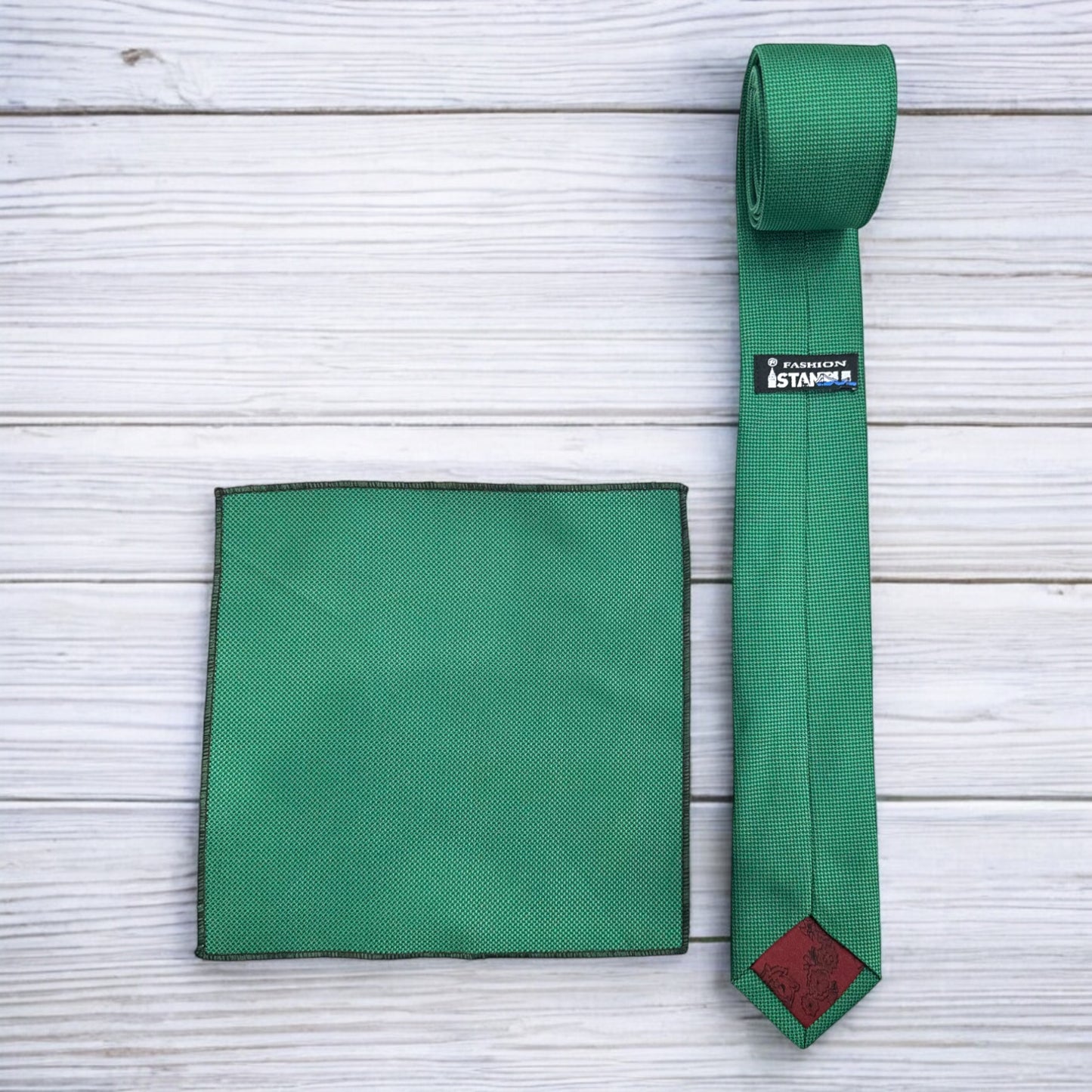 Grass Green  with Darker Lines- Istanbul Fashion Slim Tie, Textured Fabric