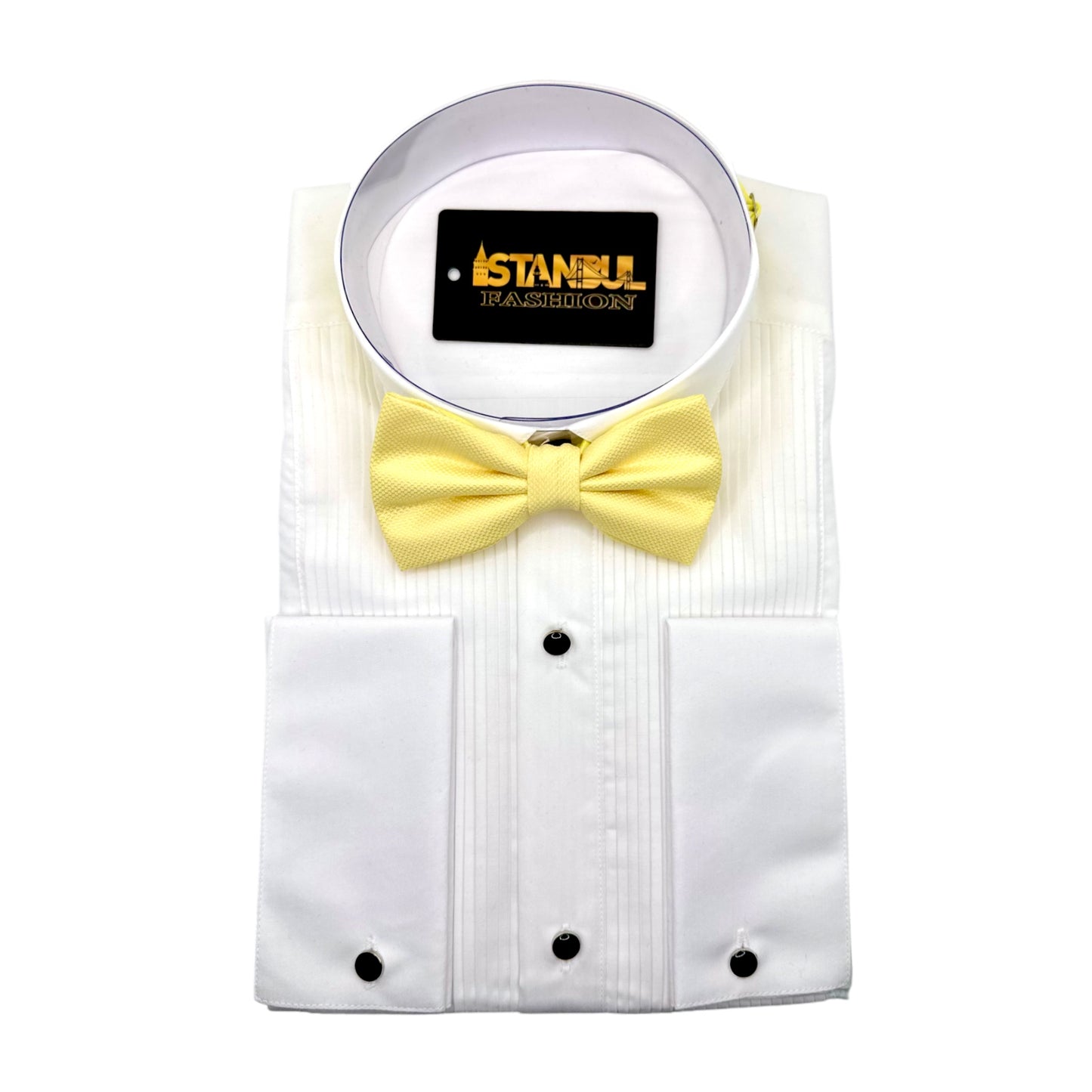 Lemon Yellow  Bow Tie with Adjustable Strap-Reversible Silky and Textured Fabric