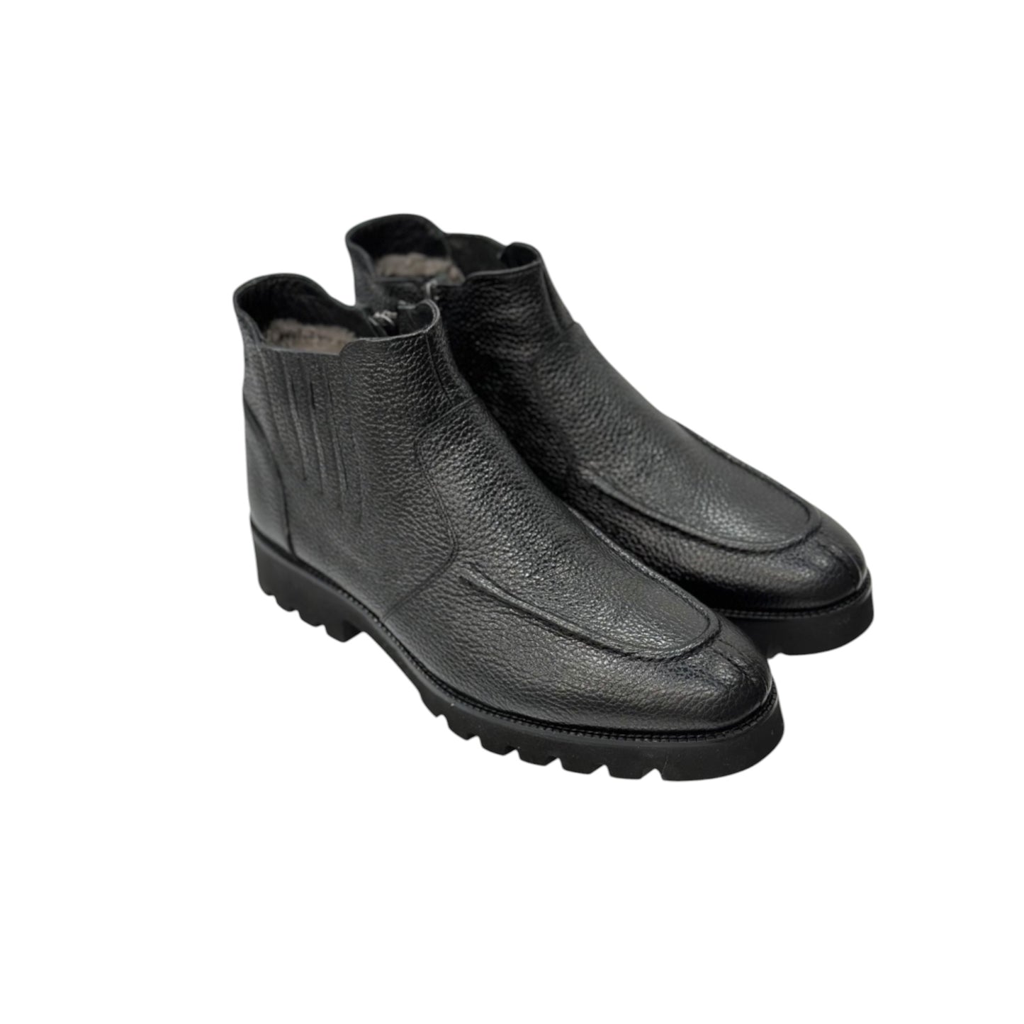 Detailed Black Ankle Boots-  with  sided Zipper-Luxury Leather- Fury Interior  and Rubber Bottom-2718