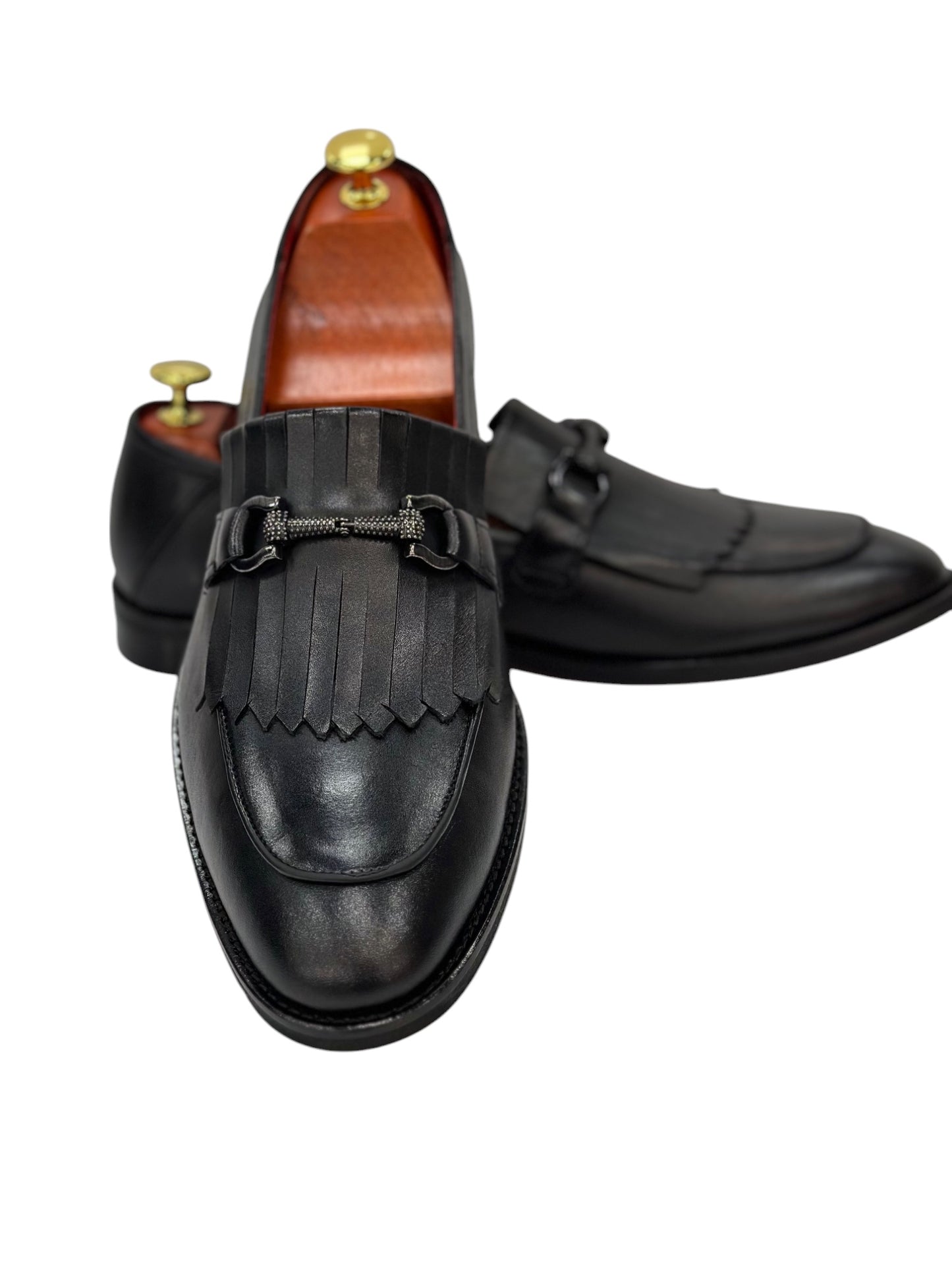 Black Istanbul Fashion by Raad Red Bottom Shoes With Unique Matte Leather and Chrome Finish Metal-901