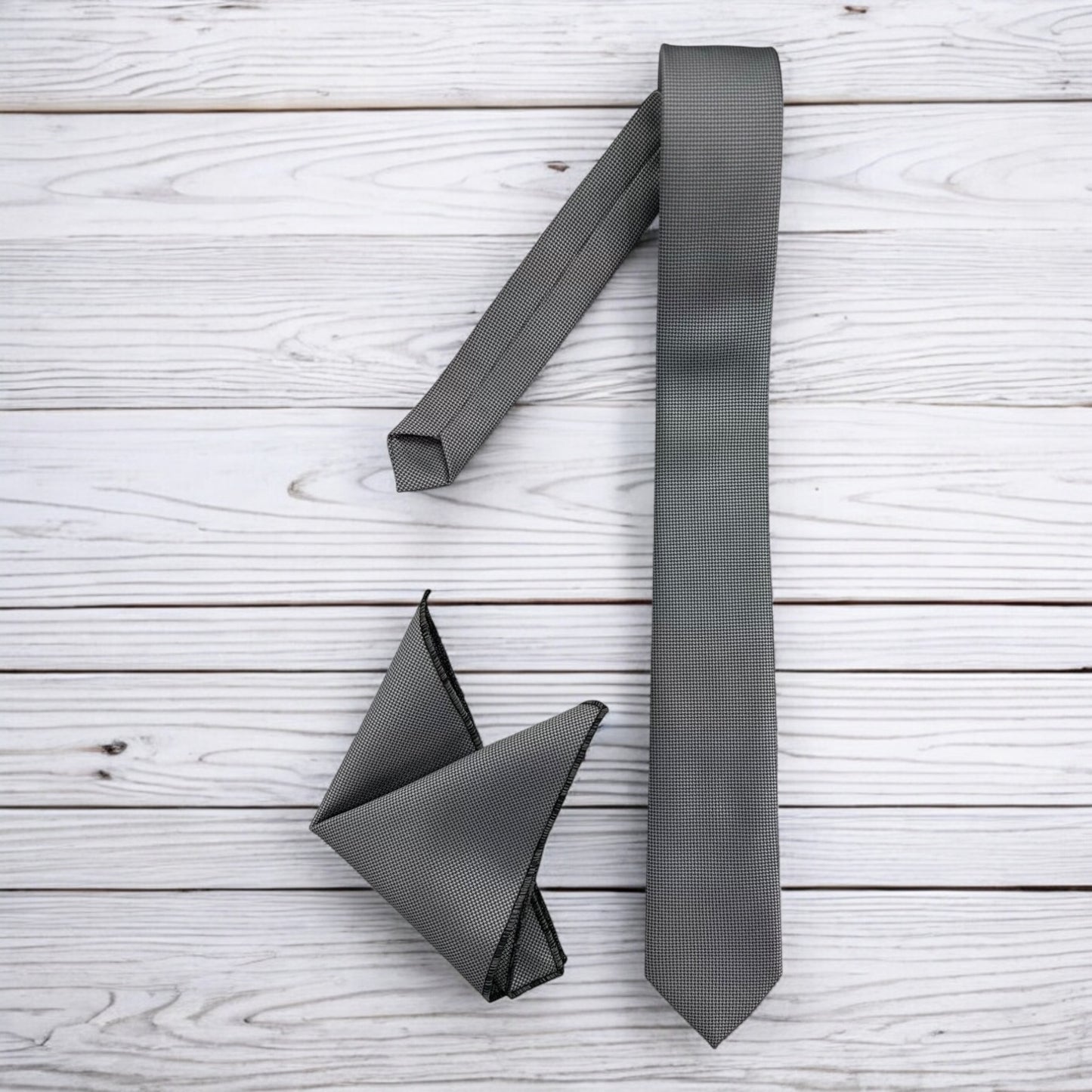 Silver Gray with Dark Lines  - Istanbul Fashion Slim Tie, Textured Fabric