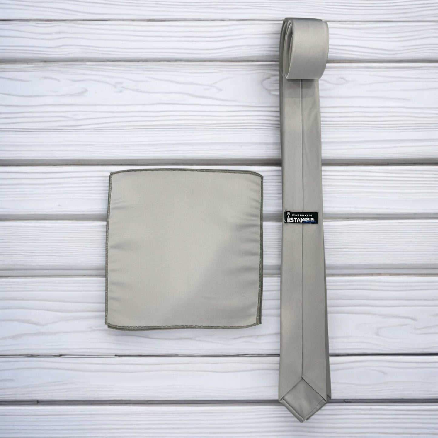 Light Gray - Istanbul Fashion Slim Tie, Plain Satin
