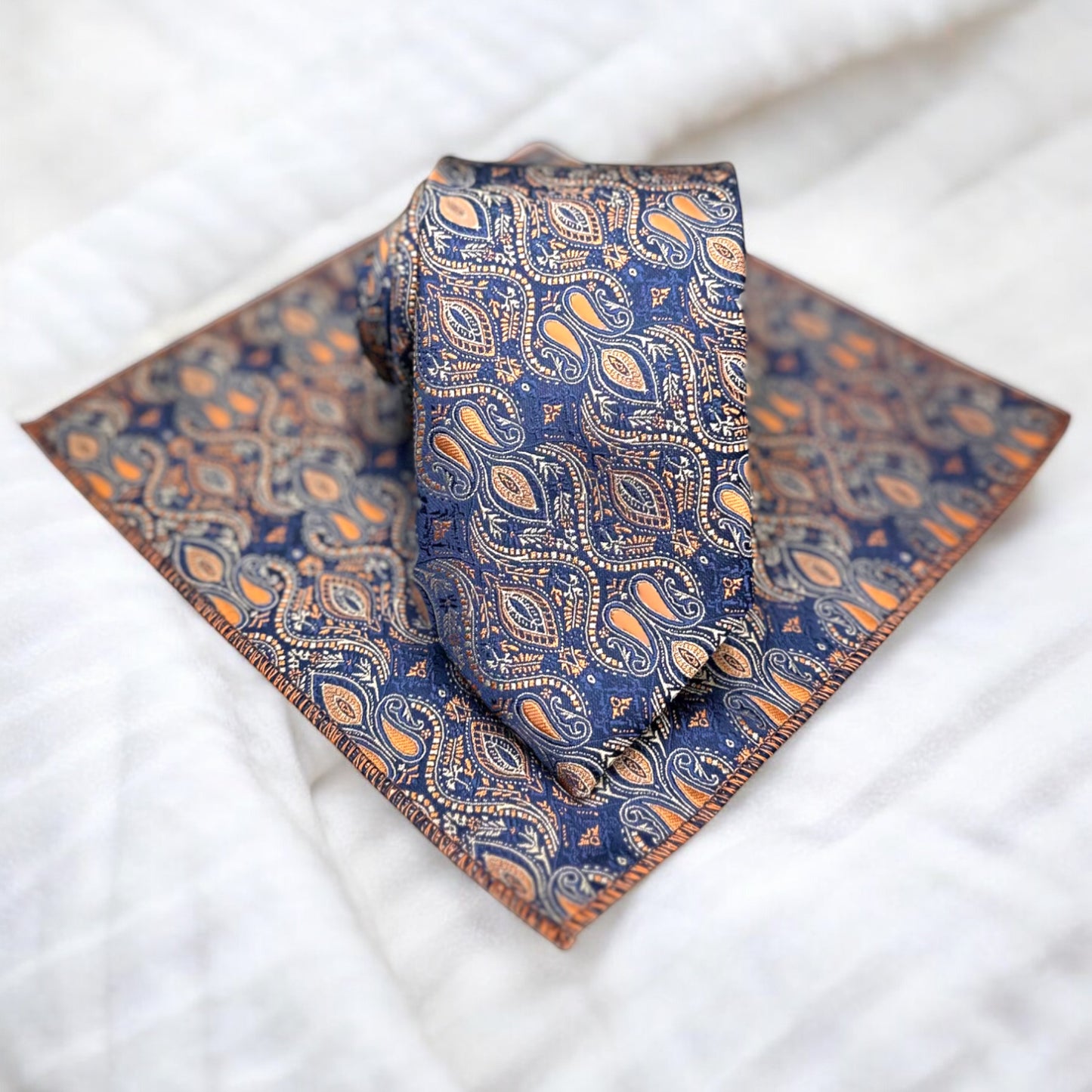 Elegancy of Navy and Touch of Orange -Istanbul Fashion Tie - Classic Wide
