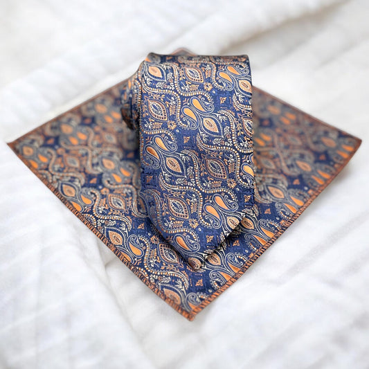 Elegancy of Navy and Touch of Orange -Istanbul Fashion Tie - Classic Wide