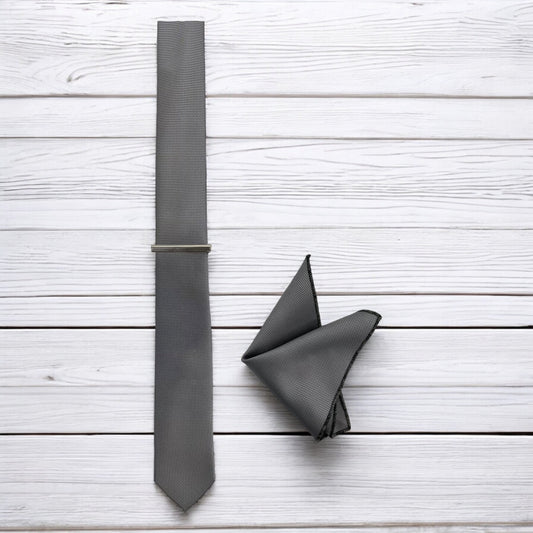 Silver Gray with Dark Lines  - Istanbul Fashion Slim Tie, Textured Fabric