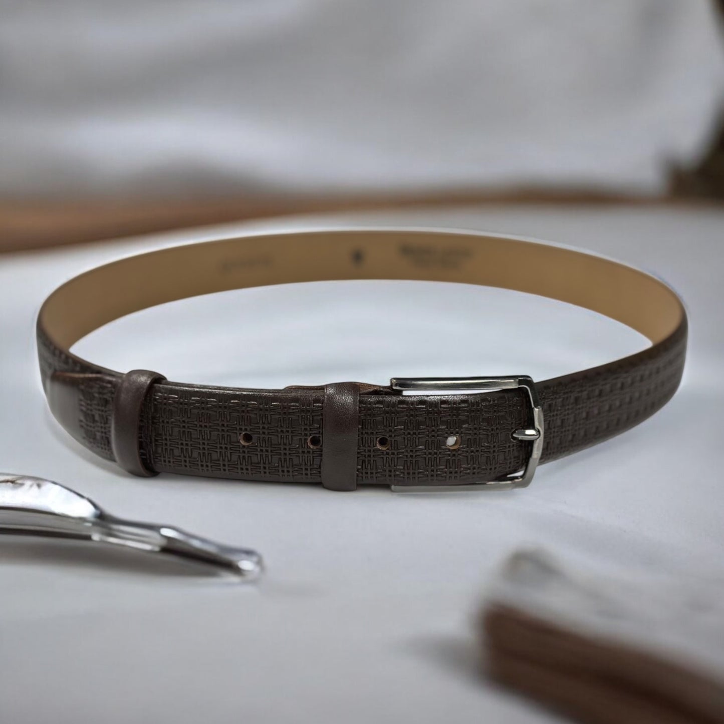 Classic Chocolate Brown Leather Belt with Silver Buckle - 12