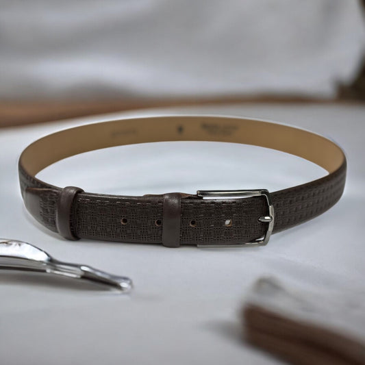 Classic Chocolate Brown Leather Belt with Silver Buckle - 12