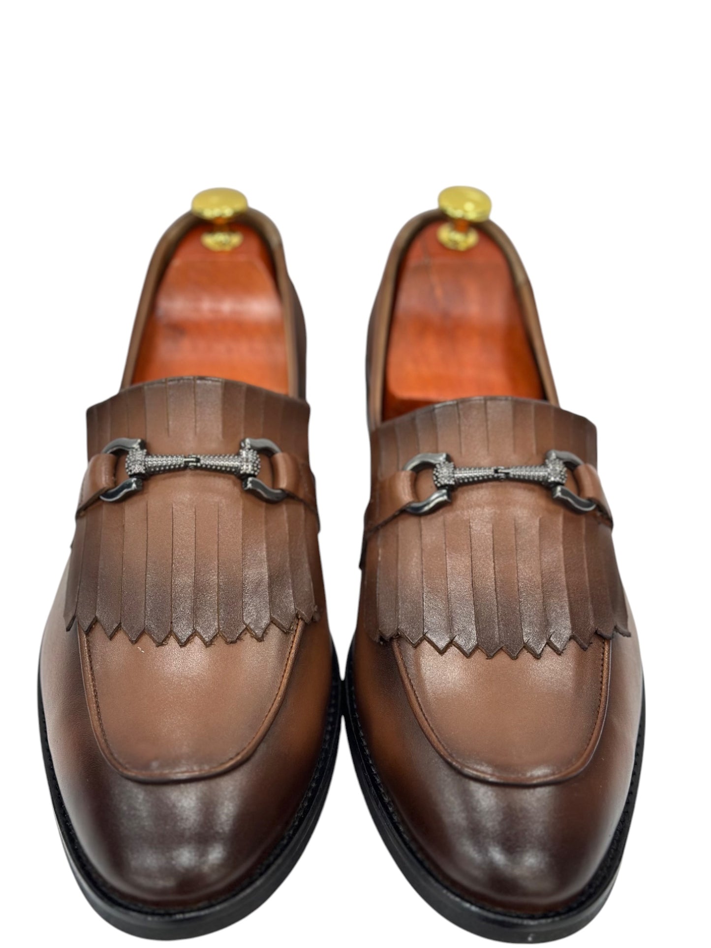Brown Istanbul Fashion by Raad Red Bottom Shoes with Chrome Finish Metal-901TAB