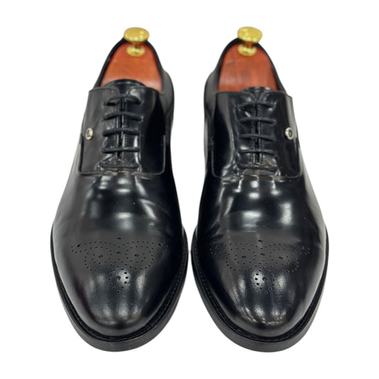 Black Shiny Dressy  Shoes With  Lace-465116