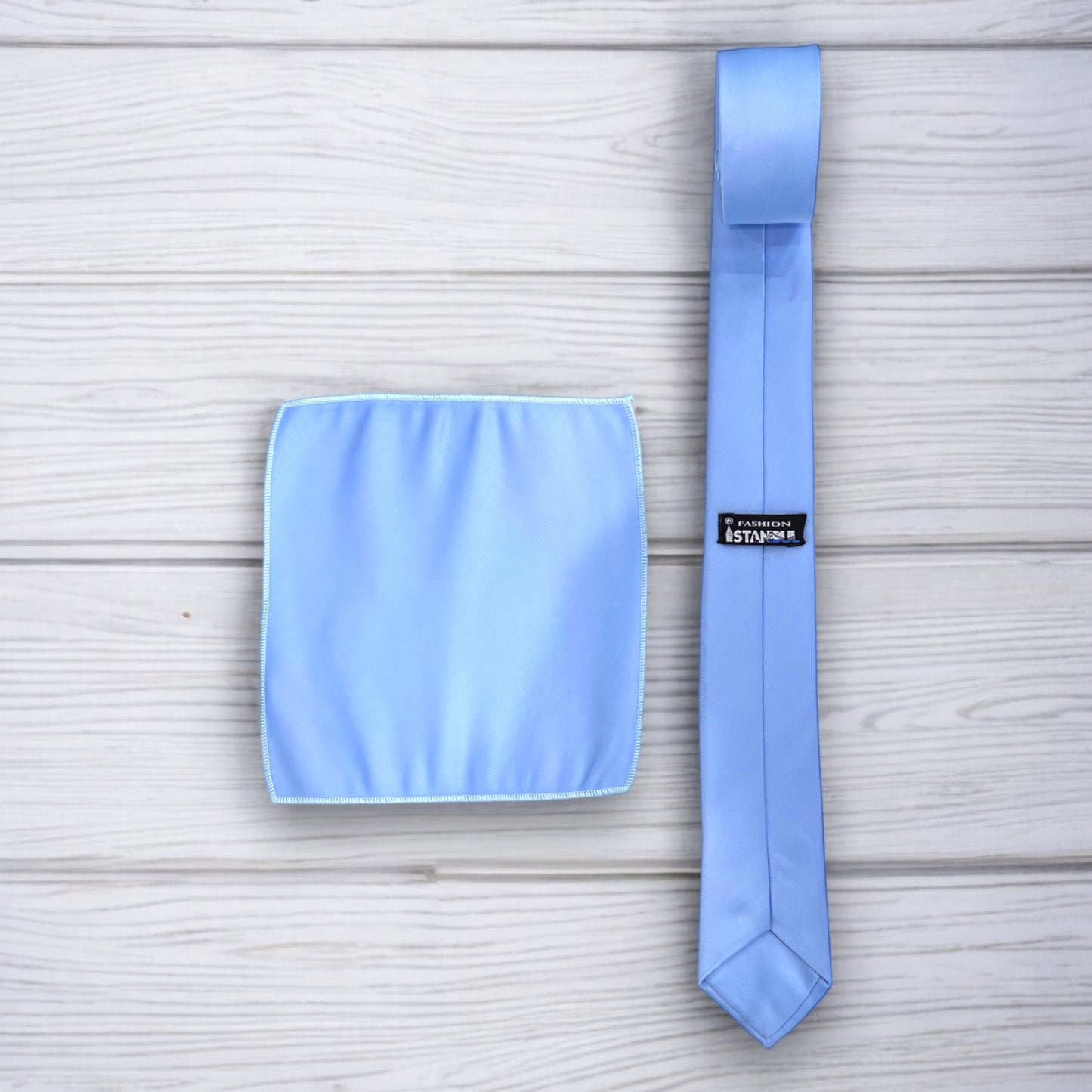 Light Blue   - Istanbul Fashion Slim Tie, Plain Satin