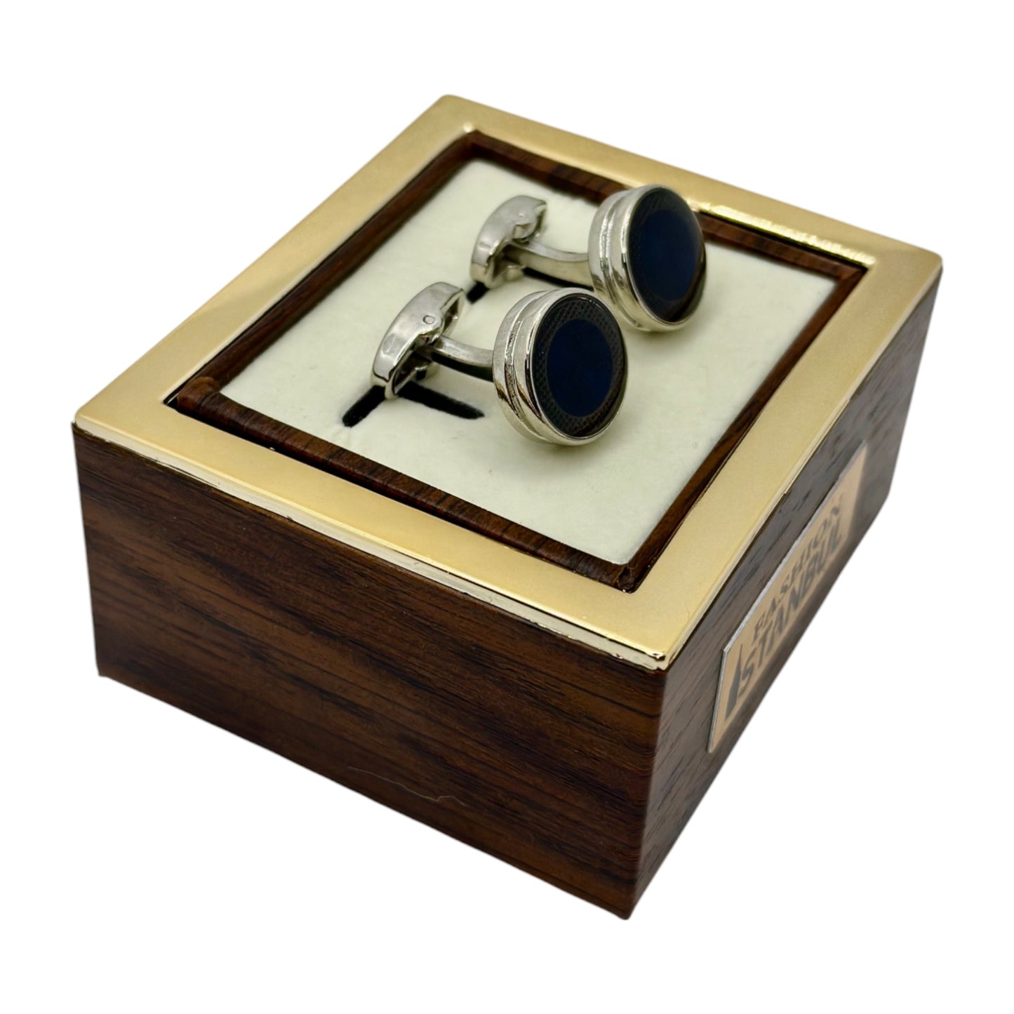 Silver and Blue  Shiny Round  Round Istanbul Fashion Cufflinks  - 28