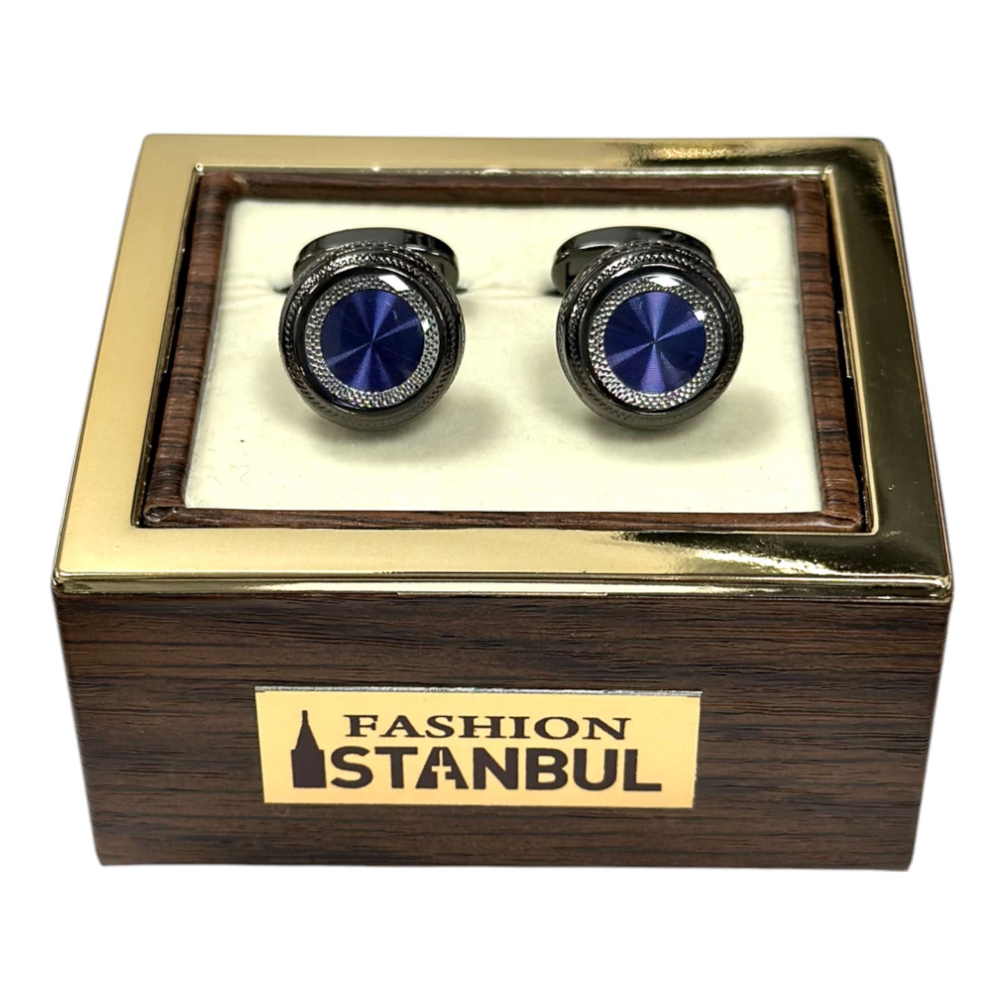 Chrome with Silver and Blue Interior  - Istanbul Fashion Cufflinks - 44