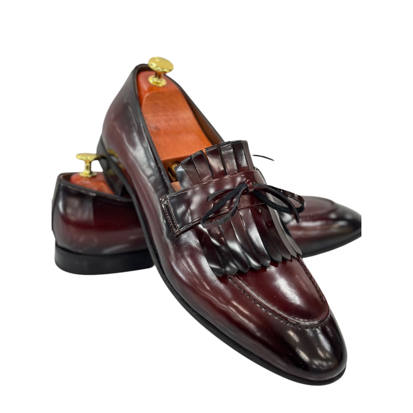Glossy-Dark Cherry  Dress Shoes with Textured Detailing made with Hight Quality Leather-9090