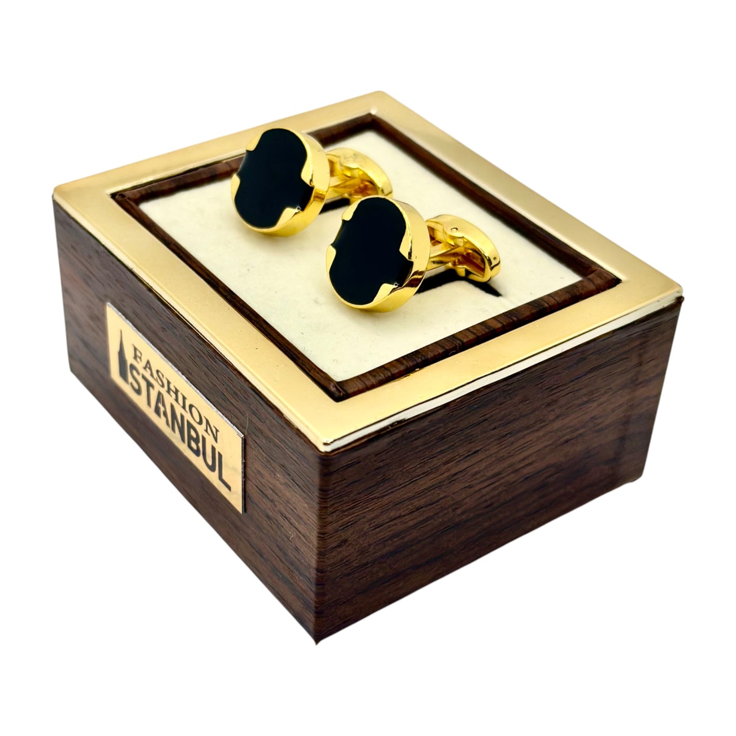 Round Istanbul Fashion Cufflinks - Gold and Dark Black Shiny Finish  - 13
