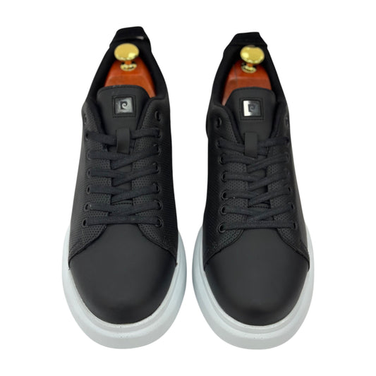Black Casual Sneakers-White Rubber Bottom-Black on Black Lace-92234