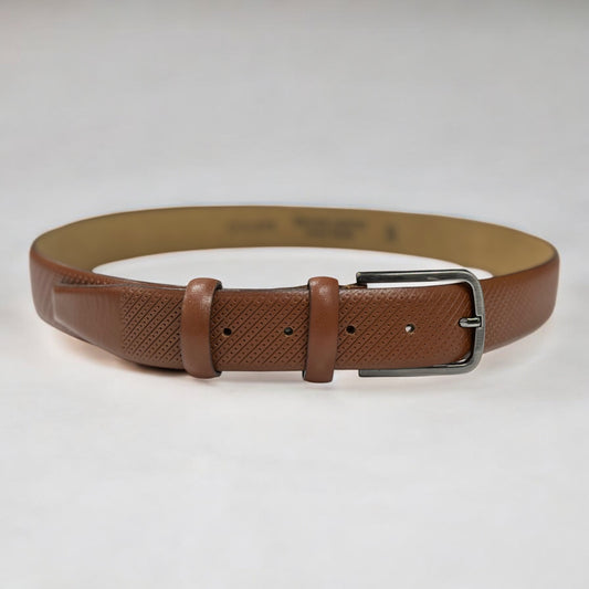 Classic Brown Leather Belt with Silver Buckle - 11