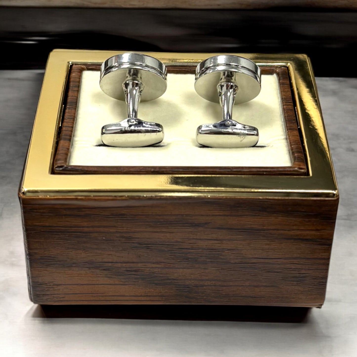 Round Silver with Fine Rose Gold Lines  - Istanbul Fashion Cufflinks - 61
