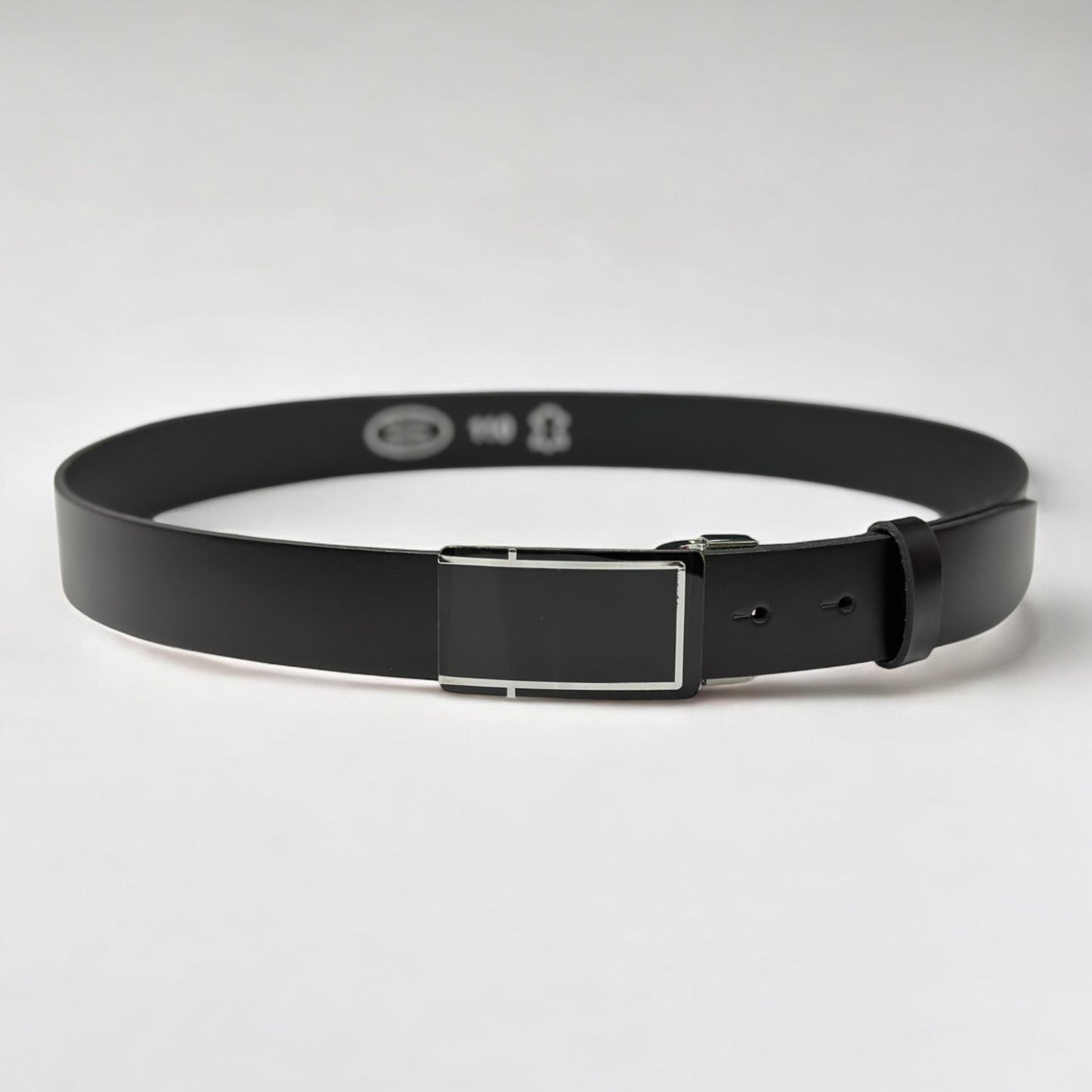 Black Matte Black Leather with Shiny Black and Silver Buckle - 2